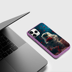 Чехол iPhone 11 Pro матовый Космонавт с букетом роз, цвет: 3D-фиолетовый — фото 2