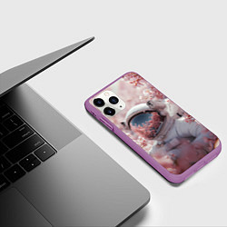 Чехол iPhone 11 Pro матовый Космонавт в весенних листьях, цвет: 3D-фиолетовый — фото 2