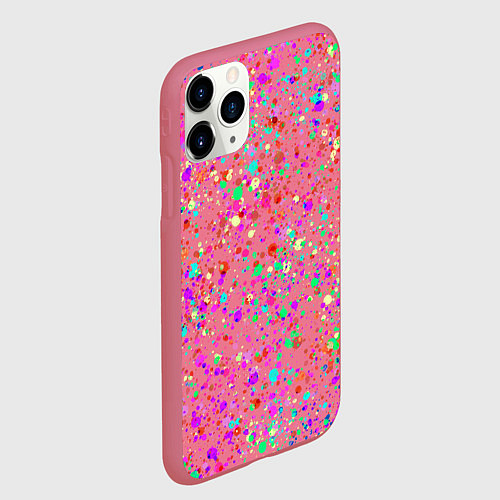 Чехол iPhone 11 Pro матовый Розовый с разноцветными брызгами / 3D-Малиновый – фото 2