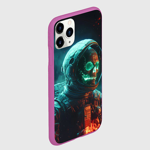 Чехол iPhone 11 Pro матовый Череп космонавта в скафандре / 3D-Фиолетовый – фото 2