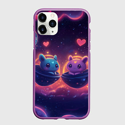 Чехол iPhone 11 Pro матовый Милые пришельцы в космосе, цвет: 3D-фиолетовый