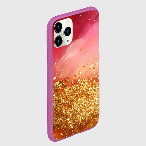 Чехол iPhone 11 Pro матовый Золотая пыльца на розовой текстуре / 3D-Фиолетовый – фото 2