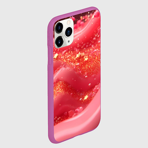 Чехол iPhone 11 Pro матовый Розовая волнистая блестящая текстура / 3D-Фиолетовый – фото 2