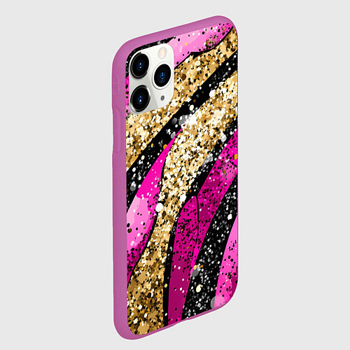 Чехол iPhone 11 Pro матовый Розовые и золотые полосы - текстура / 3D-Фиолетовый – фото 2