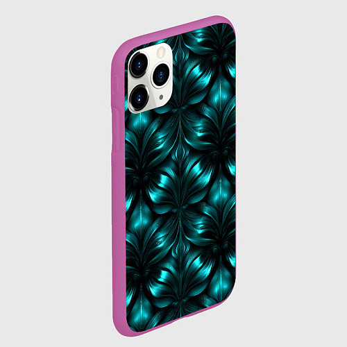 Чехол iPhone 11 Pro матовый Зеленые узоры из абстрактных листьев - блестящий п / 3D-Фиолетовый – фото 2