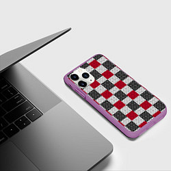 Чехол iPhone 11 Pro матовый Черно-красный с белым пэчворк в горошек, цвет: 3D-фиолетовый — фото 2