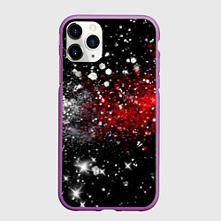Чехол iPhone 11 Pro матовый Бело-красные блестяшки на черном, цвет: 3D-фиолетовый