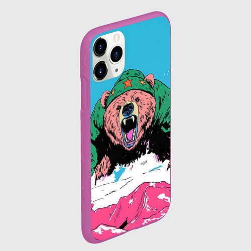 Чехол iPhone 11 Pro матовый Хищный русский медведь / 3D-Фиолетовый – фото 2