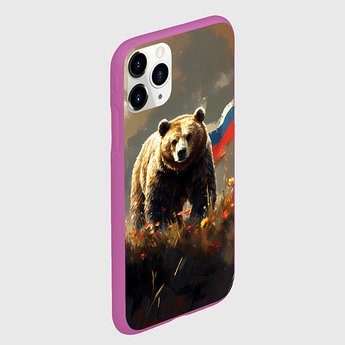Чехол iPhone 11 Pro матовый Русский медведь в поле / 3D-Фиолетовый – фото 2