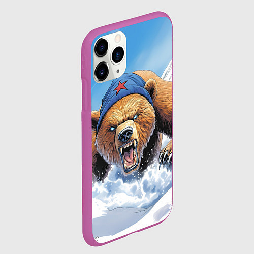 Чехол iPhone 11 Pro матовый Злой русский медведь / 3D-Фиолетовый – фото 2