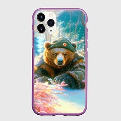 Чехол iPhone 11 Pro матовый Русский медведь военный в лесу