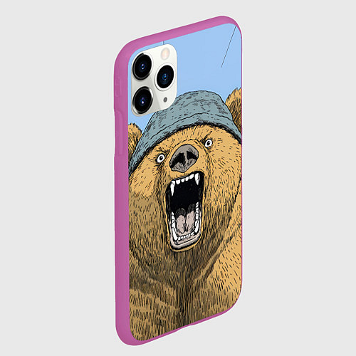 Чехол iPhone 11 Pro матовый Злой орущий медведь / 3D-Фиолетовый – фото 2