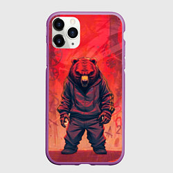 Чехол iPhone 11 Pro матовый Мишка на спорте, цвет: 3D-фиолетовый