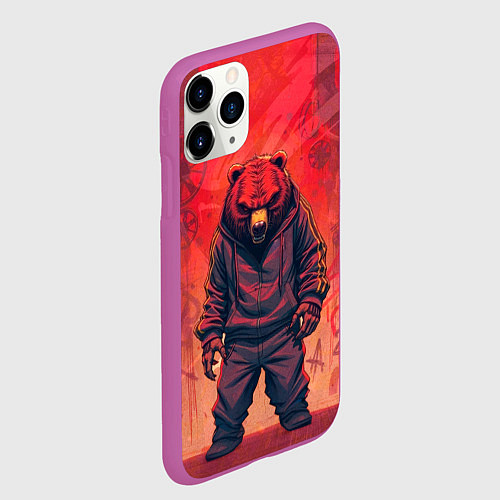 Чехол iPhone 11 Pro матовый Мишка на спорте / 3D-Фиолетовый – фото 2