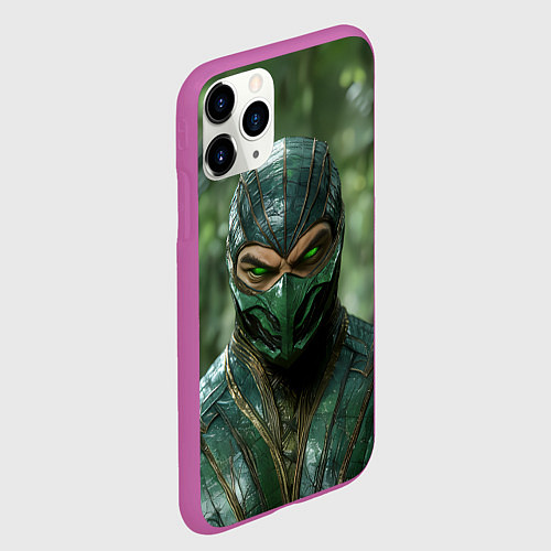 Чехол iPhone 11 Pro матовый Рептилия с зелеными глазами / 3D-Фиолетовый – фото 2