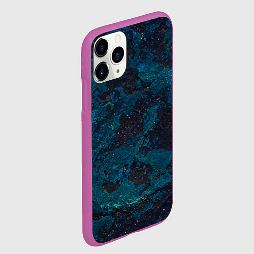 Чехол iPhone 11 Pro матовый Черно-синий бетон / 3D-Фиолетовый – фото 2
