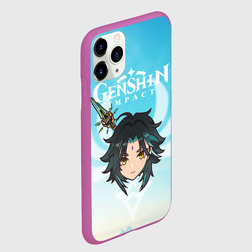 Чехол iPhone 11 Pro матовый Genshin Impact - персонаж Сяо / 3D-Фиолетовый – фото 2