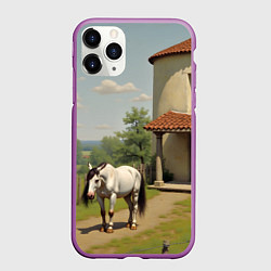 Чехол iPhone 11 Pro матовый Старый домик и лошадь, цвет: 3D-фиолетовый