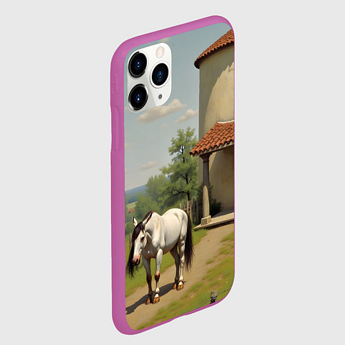 Чехол iPhone 11 Pro матовый Старый домик и лошадь / 3D-Фиолетовый – фото 2