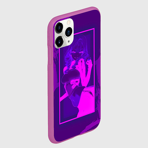 Чехол iPhone 11 Pro матовый Anime girl neon / 3D-Фиолетовый – фото 2