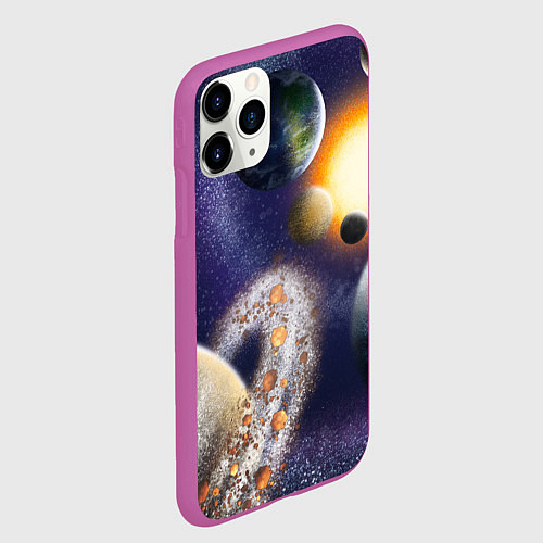 Чехол iPhone 11 Pro матовый Парад планет / 3D-Фиолетовый – фото 2