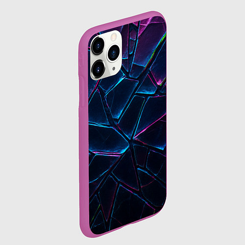 Чехол iPhone 11 Pro матовый Неоновые линии и фигуры / 3D-Фиолетовый – фото 2