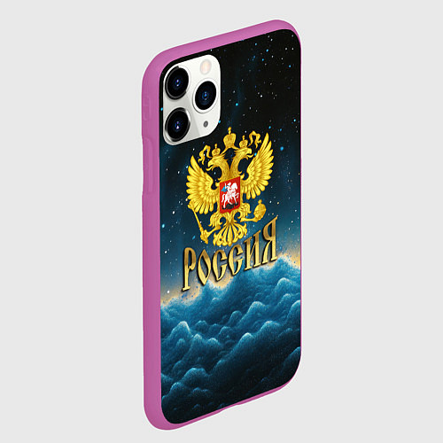 Чехол iPhone 11 Pro матовый Россия - герб на синем небе / 3D-Фиолетовый – фото 2