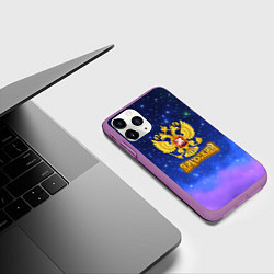 Чехол iPhone 11 Pro матовый Золотой герб России на звездном небе, цвет: 3D-фиолетовый — фото 2