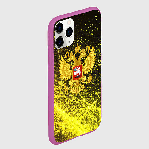 Чехол iPhone 11 Pro матовый Герб России - черно-золотой фон / 3D-Фиолетовый – фото 2