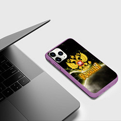 Чехол iPhone 11 Pro матовый Россия - герб на черно-зеленом фоне, цвет: 3D-фиолетовый — фото 2