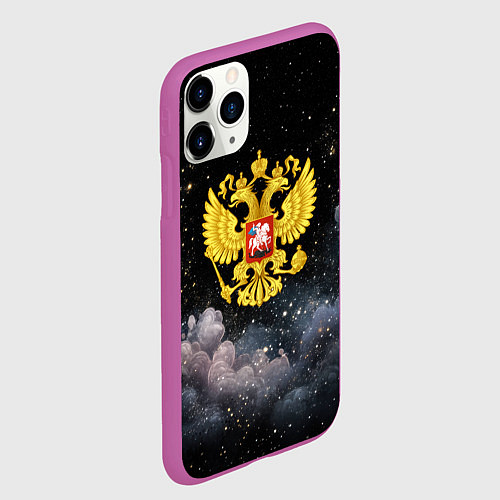 Чехол iPhone 11 Pro матовый Герб России на черном небе / 3D-Фиолетовый – фото 2
