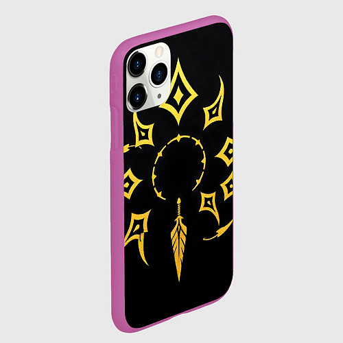 Чехол iPhone 11 Pro матовый Этнический паттерн на черном / 3D-Фиолетовый – фото 2