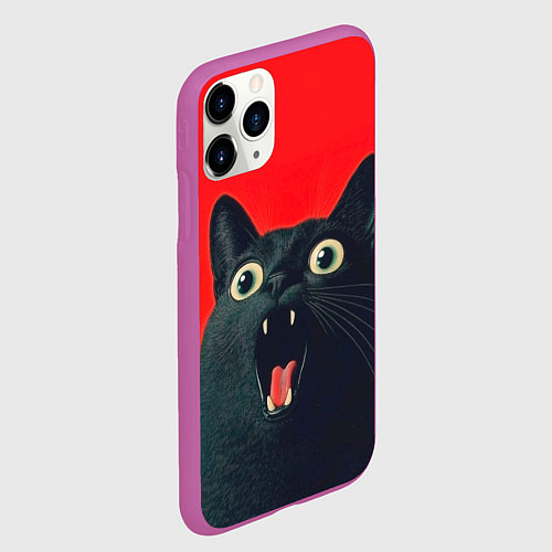 Чехол iPhone 11 Pro матовый Котик в шоке / 3D-Фиолетовый – фото 2