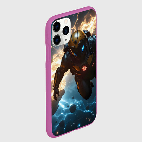 Чехол iPhone 11 Pro матовый Астронавт на фоне туманности / 3D-Фиолетовый – фото 2