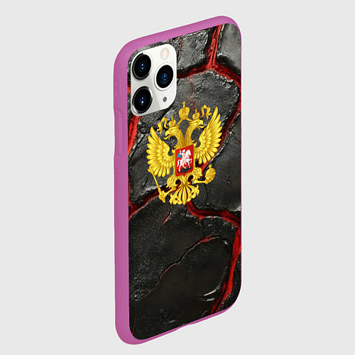 Чехол iPhone 11 Pro матовый Герб России черные плиты / 3D-Фиолетовый – фото 2