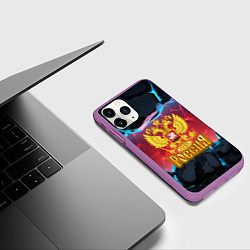 Чехол iPhone 11 Pro матовый Герб России и неоновые разломы, цвет: 3D-фиолетовый — фото 2