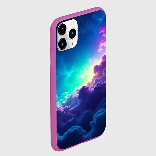 Чехол iPhone 11 Pro матовый Неоновые космические облака / 3D-Фиолетовый – фото 2