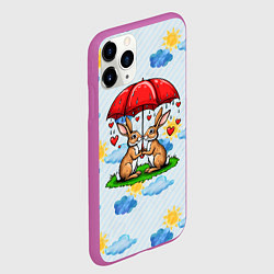 Чехол iPhone 11 Pro матовый Влюбленные зайчики под зонтом, цвет: 3D-фиолетовый — фото 2