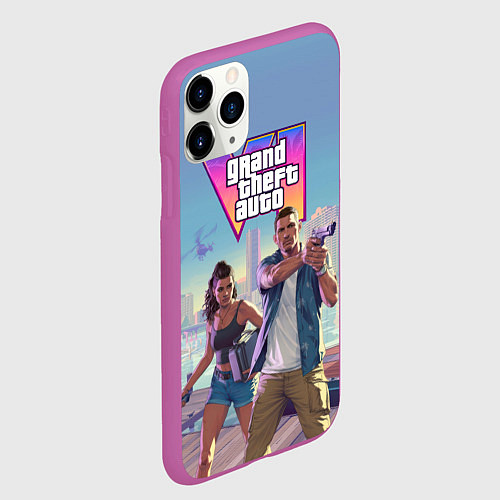 Чехол iPhone 11 Pro матовый Джейсон Дюваль и Лусия Каминос Gta 6 / 3D-Фиолетовый – фото 2