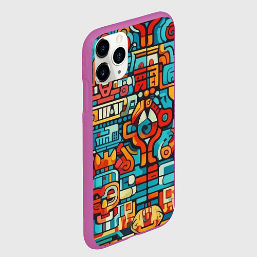 Чехол iPhone 11 Pro матовый Узоры Майя / 3D-Фиолетовый – фото 2