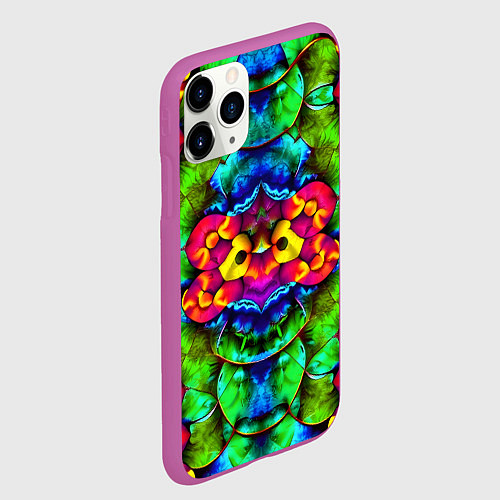 Чехол iPhone 11 Pro матовый Калейдоскоп с птичкой / 3D-Фиолетовый – фото 2