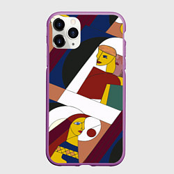 Чехол iPhone 11 Pro матовый Стиль пикассо рисунок, цвет: 3D-фиолетовый