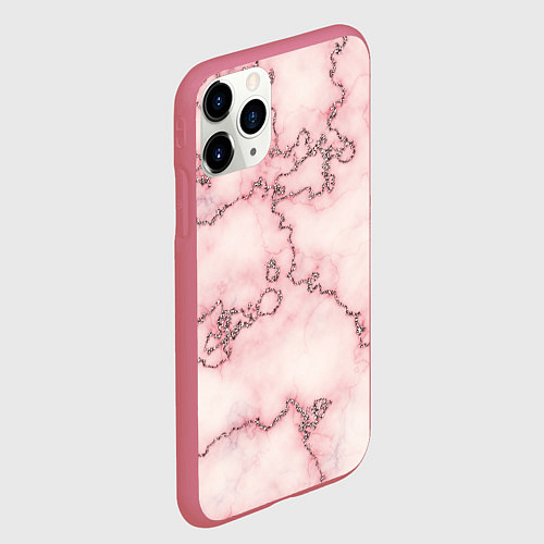 Чехол iPhone 11 Pro матовый Розовая абстракция с мраморной текстурой и блеском / 3D-Малиновый – фото 2