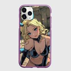 Чехол iPhone 11 Pro матовый Блондинка в костюме кошечки, цвет: 3D-фиолетовый