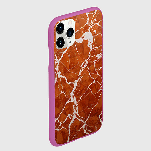 Чехол iPhone 11 Pro матовый Темно-оранжевый мрамор / 3D-Фиолетовый – фото 2