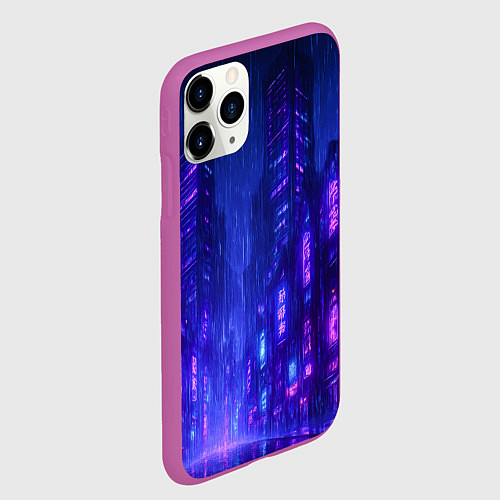 Чехол iPhone 11 Pro матовый Одинокий город неона / 3D-Фиолетовый – фото 2