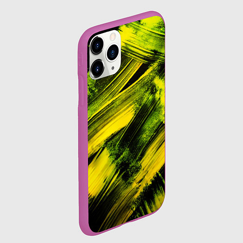 Чехол iPhone 11 Pro матовый Мазки краски цвета лайм / 3D-Фиолетовый – фото 2