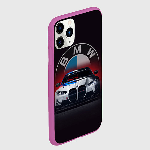 Чехол iPhone 11 Pro матовый BMW на красном фоне / 3D-Фиолетовый – фото 2
