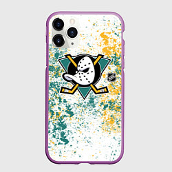 Чехол iPhone 11 Pro матовый Anaheim Ducks NHL white, цвет: 3D-фиолетовый