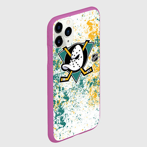 Чехол iPhone 11 Pro матовый Anaheim Ducks NHL white / 3D-Фиолетовый – фото 2